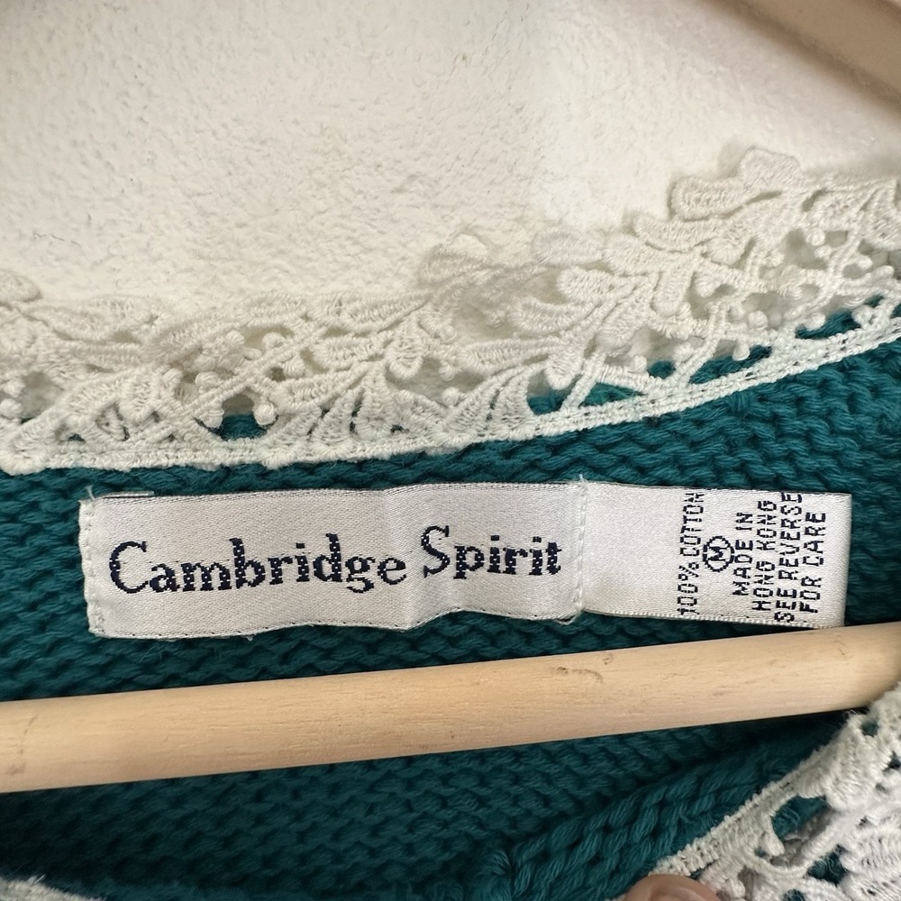 Vtg Cambridge Spirit Sweater Womens Medium Green Grannycore Cottagecore Lace - Picture 7 of 12